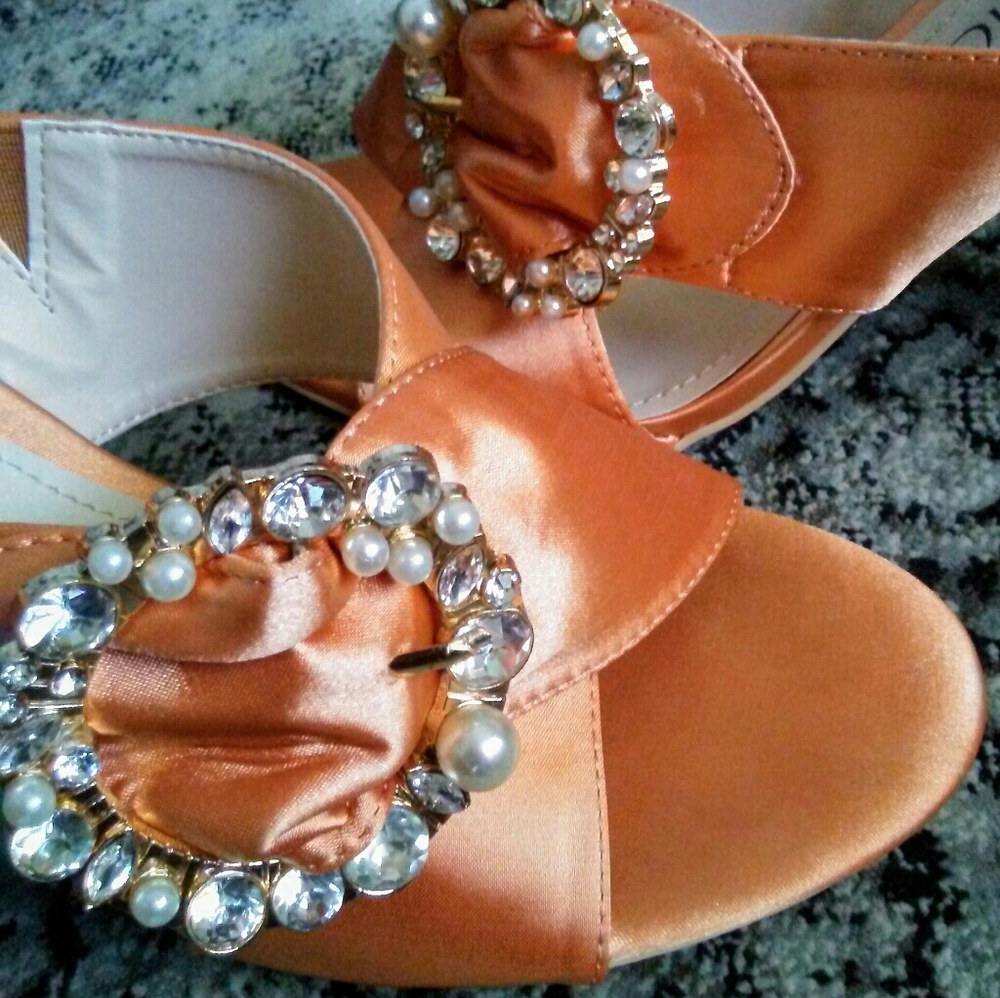 New Woman Mackin J Satin Bejeweled Slip-on Heels